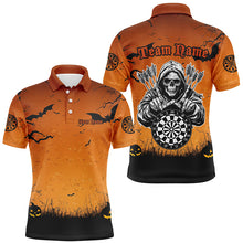 Load image into Gallery viewer, Orange Halloween Spook Night Custom Men Dart Shirts,  Grim Reaper Halloween Darts Gift TDM2737