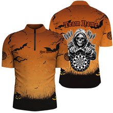 Load image into Gallery viewer, Orange Halloween Spook Night Custom Men Dart Shirts,  Grim Reaper Halloween Darts Gift TDM2737