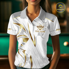 Load image into Gallery viewer, White And Gold Crown 8 Ball Women&#39;s Billiards Shirts Custom Billiard Jersey Team Polo &amp; 1/4 Zip TDM5211