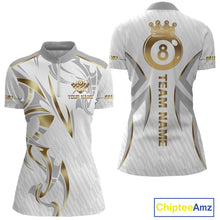 Load image into Gallery viewer, White And Gold Crown 8 Ball Women&#39;s Billiards Shirts Custom Billiard Jersey Team Polo &amp; 1/4 Zip TDM5211