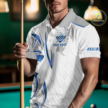 Load image into Gallery viewer, White And Blue Crown 8 Ball Men&#39;s Billiards Shirts Custom Billiard Jersey Team Polo &amp; 1/4 Zip TDM5213