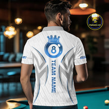 Load image into Gallery viewer, White And Blue Crown 8 Ball Men&#39;s Billiards Shirts Custom Billiard Jersey Team Polo &amp; 1/4 Zip TDM5213