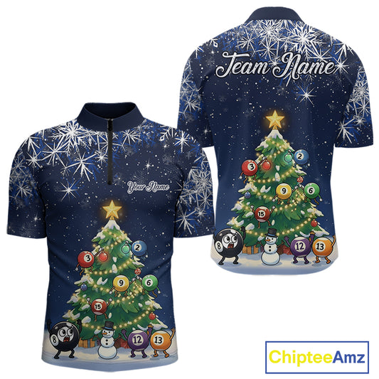 Funny Christmas Billiard Balls Pine Tree Pool Shirt For Men Custom Xmas Billiard Shirts Gifts TDM5215