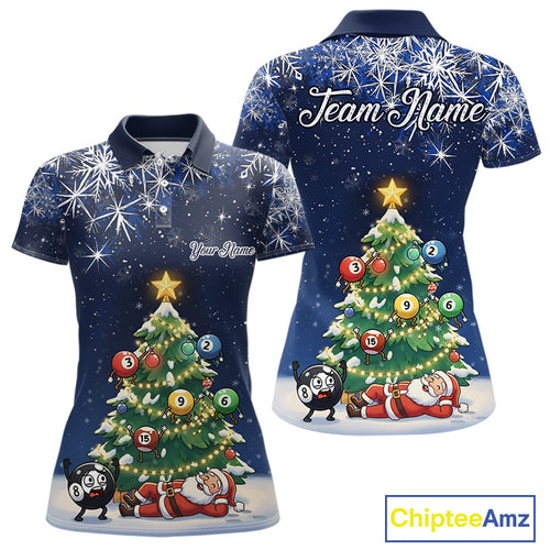 Funny Santa Christmas Billiard Balls Pine Tree Pool Shirt For Women Custom Xmas Billiard Gifts TDM5216