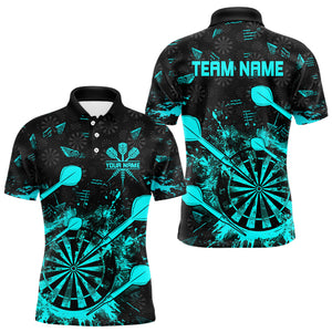 Black And Turquoise Grunge Darts Polo, Quarter Zip For Men Custom Dart Shirts For Team Dart Jerseys TDM3226