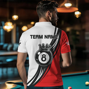 Personalized Black White 8 Ball Pool Crown Men Billiard Shirts, Billiard 8 Ball Team Jerseys |Red TDM3421