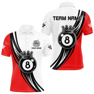 Personalized Black White 8 Ball Pool Crown Men Billiard Shirts, Billiard 8 Ball Team Jerseys |Red TDM3421