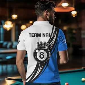 Personalized Black White 8 Ball Pool Crown Men Billiard Shirts, Billiard 8 Ball Team Jerseys |Blue TDM3422