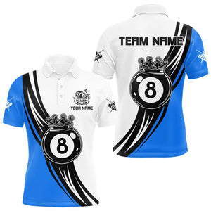 Personalized Black White 8 Ball Pool Crown Men Billiard Shirts, Billiard 8 Ball Team Jerseys |Blue TDM3422