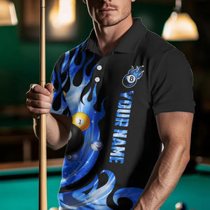 Custom Black Blue Fire Flame Light Pool Balls Billiard Shirts For Men Team League Billiard Jerseys TDM3423