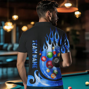 Custom Black Blue Fire Flame Light Pool Balls Billiard Shirts For Men Team League Billiard Jerseys TDM3423