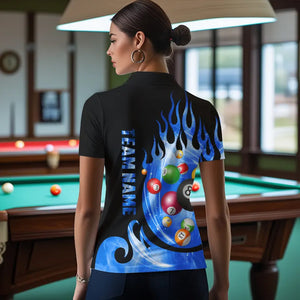 Custom Black Blue Fire Flame Light Pool Balls Billiard Shirts For Women Team League Billiard Jerseys TDM3423