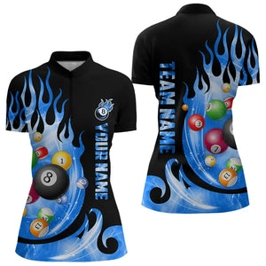 Custom Black Blue Fire Flame Light Pool Balls Billiard Shirts For Women Team League Billiard Jerseys TDM3423