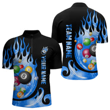 Load image into Gallery viewer, Custom Black Blue Fire Flame Light Pool Balls Billiard Shirts For Men Team League Billiard Jerseys TDM3423