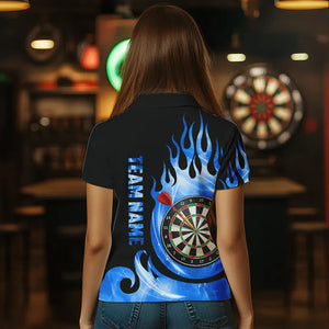 Black Blue Fire Flame Light Darts Polo & Quarter Zip Custom Dart Shirts For Women League Dart Jerseys TDM3424