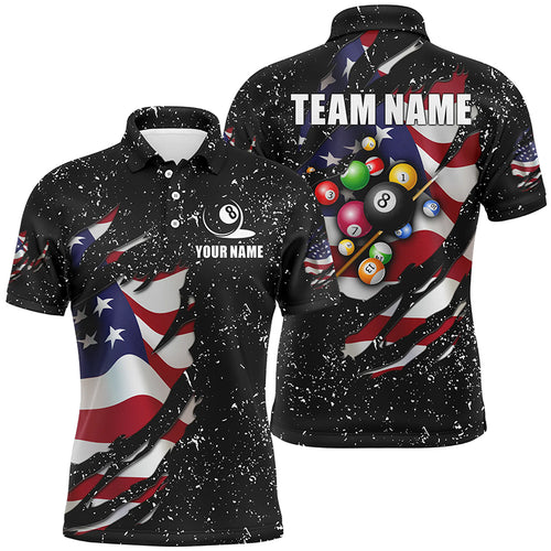 Grunge US Flag 3D Billiard Balls Polo Shirts For Men Custom Patriotic Billiard Jerseys Attire TDM1239