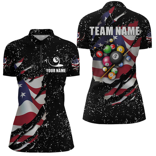 Grunge US Flag 3D Billiard Balls Women Quarter-Zip Shirt Custom Patriotic Billiard Jerseys TDM1239