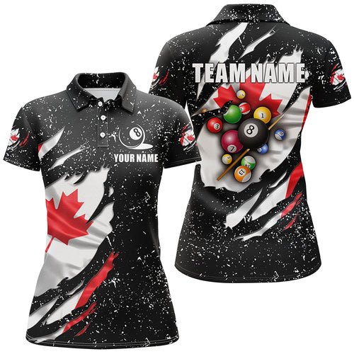 Grunge Canada Flag 3D Billiard Balls Polo Shirts For Women Custom Patriotic Billiard Jerseys Attire TDM1240