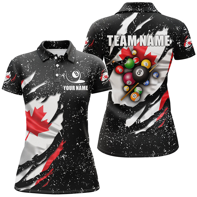 Grunge Canada Flag 3D Billiard Balls Polo Shirts For Women Custom Patriotic Billiard Jerseys Attire TDM1240