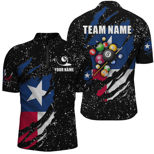 Grunge Texas Flag 3D Billiard Balls Men Quarter-Zip Shirts Custom Billiard Jerseys Attire TDM1241
