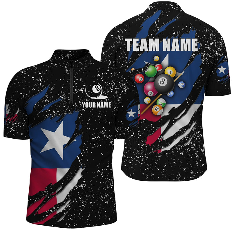 Grunge Texas Flag 3D Billiard Balls Men Quarter-Zip Shirts Custom Billiard Jerseys Attire TDM1241