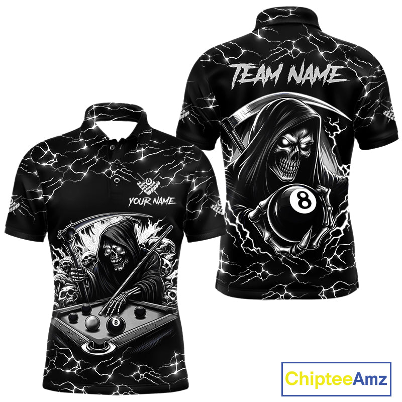 Black White Funny Grim Reaper 8 Ball Pool Men Billiard Shirts Custom Lightning Billiard Jerseys TDM3726