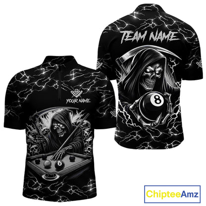 Black White Funny Grim Reaper 8 Ball Pool Men Billiard Shirts Custom Lightning Billiard Jerseys TDM3726