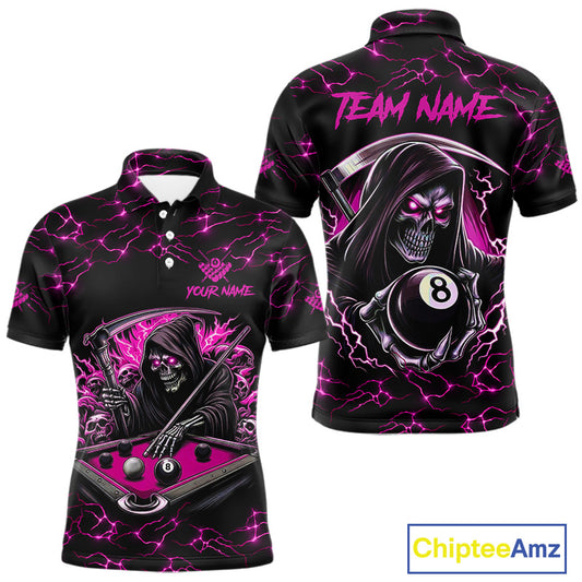 Pink Funny Grim Reaper 8 Ball Pool Men Billiard Shirts Custom Lightning Billiard Jerseys TDM3727