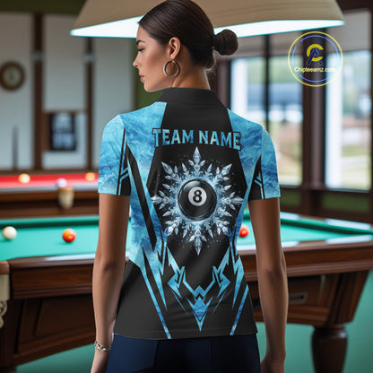 Black And Blue 8 Ball Pool Ice Billiard Shirt For Women, Funny Pool Team Jersey Polo & 1/4 Zip TDM6338