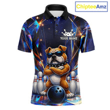 Load image into Gallery viewer, Personalized funny crystal bulldog bowling team jersey polo shirt for men featuring a colorful crystal bulldog design, premium custom bowling league apparel for tournaments and competitive bowling teams.