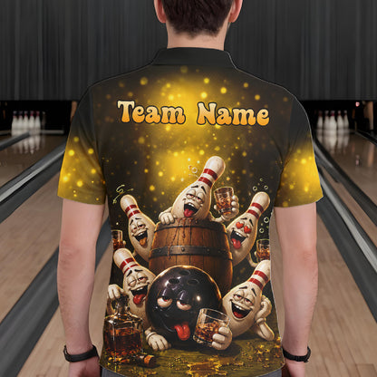 Yellow Funny Drunk Bowling Pins Bourbon Vintage Bowling Shirts For Men Custom Bowling Team Jersey TDM7249