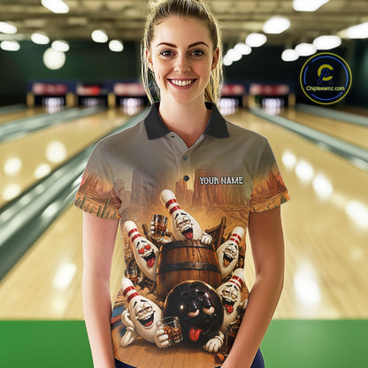 Funny Bourbon Drunk Bowling Pins Vintage Bowling Shirts For Women Custom Bowling Team Jersey TDM7251