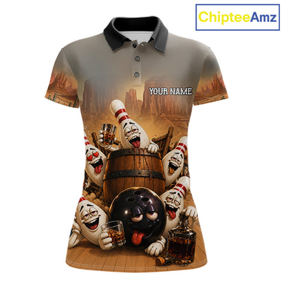 Funny Bourbon Drunk Bowling Pins Vintage Bowling Shirts For Women Custom Bowling Team Jersey TDM7251