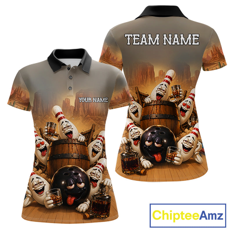 Funny Bourbon Drunk Bowling Pins Vintage Bowling Shirts For Women Custom Bowling Team Jersey TDM7251