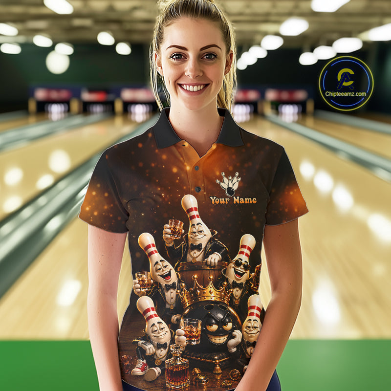 Funny Crown Drunk Bowling Pins Bourbon Vintage Bowling Shirts For Women Custom Bowling Team Jersey TDM7254