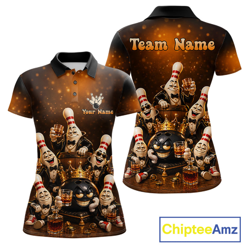 Funny Crown Drunk Bowling Pins Bourbon Vintage Bowling Shirts For Women Custom Bowling Team Jersey TDM7254
