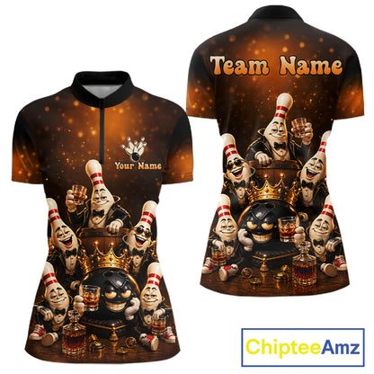 Funny Crown Drunk Bowling Pins Bourbon Vintage Bowling Shirts For Women Custom Bowling Team Jersey TDM7254