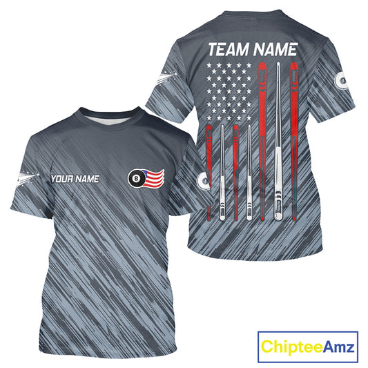 Personalized US Flag 8 Ball Pool Billiard T-Shirt For Men, Billiard League Team Jersey VHM0818