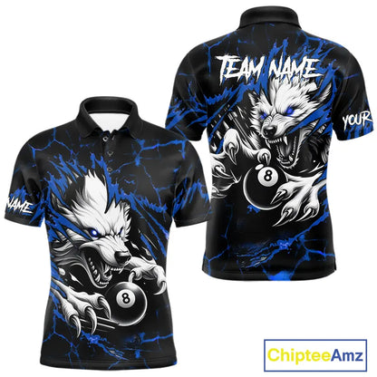 Personalized Thunder Lightning Wolf Billiard Shirts For Men Custom Billiard Team Jerseys |Blue TDM5466
