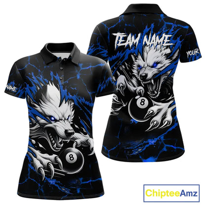 Personalized Thunder Lightning Wolf Billiard Shirts For Women Custom Billiard Team Jerseys |Blue TDM5466