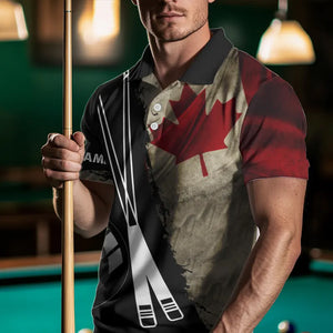 Retro Grunge Canada Flag 8 Ball Pool Billiard Shirt For Men Custom Patriotic Billiard Team Jersey TDM3428