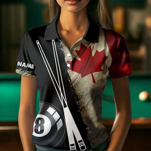 Retro Grunge Canada Flag 8 Ball Pool Billiard Shirt For Women Custom Patriotic Billiard Team Jersey TDM3428