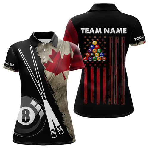 Retro Grunge Canada Flag 8 Ball Pool Billiard Shirt For Women Custom Patriotic Billiard Team Jersey TDM3428