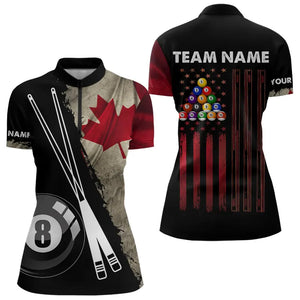 Retro Grunge Canada Flag 8 Ball Pool Billiard Shirt For Women Custom Patriotic Billiard Team Jersey TDM3428