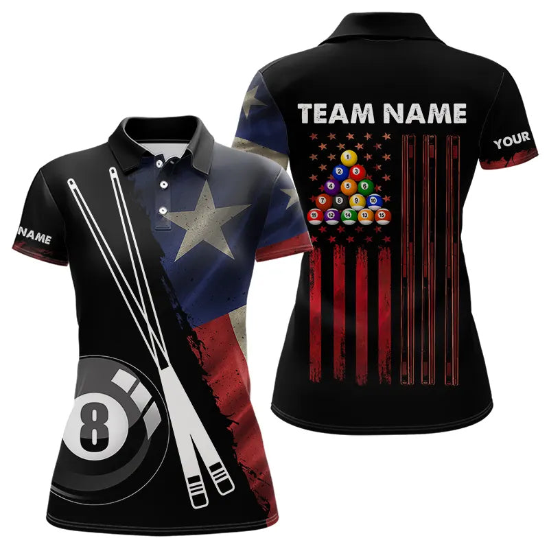 Retro Grunge Texas Flag 8 Ball Pool Billiard Shirt For Women Custom Patriotic Billiard Team Jersey TDM3429