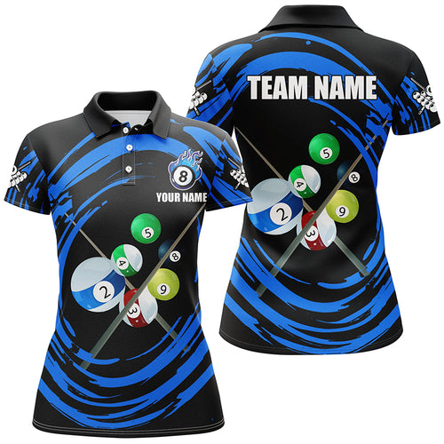 Personalized Blue Billiard Balls Wave Pattern Women Polo Shirts Custom Billiard Jerseys Attire TDM1453