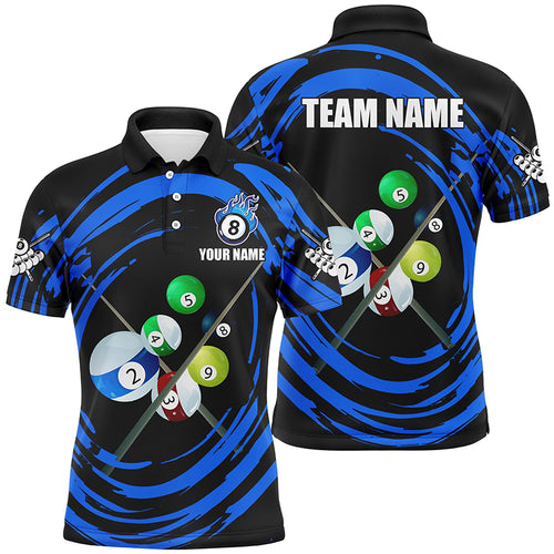 Personalized Blue Billiard Balls  Wave Pattern Men Polo Shirts Custom Billiard Jerseys Attire TDM1453