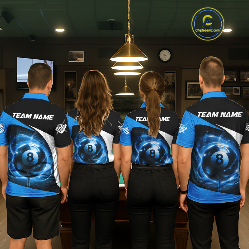 Blue 8 Ball Pool Billiard Shirt For Women Custom Glowing Billiard Team Jersey Polo & 1/4 Zip TDM6341