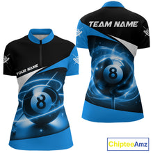Load image into Gallery viewer, Blue 8 Ball Pool Billiard Shirt For Women Custom Glowing Billiard Team Jersey Polo &amp; 1/4 Zip TDM6341