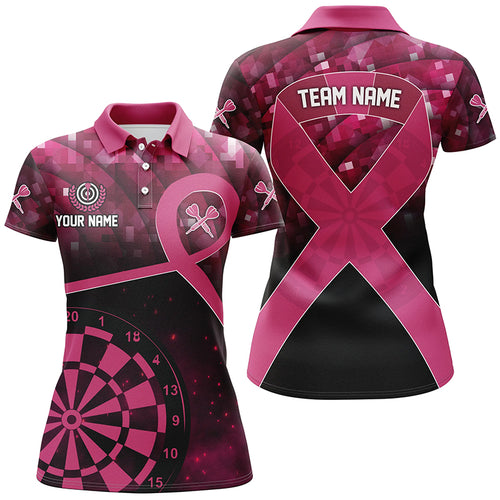 Pink Ribbon Breast Cancer Awareness Darts Shirt For Women Custom Breast Cancer Shirts For Darts Lover TDM2507